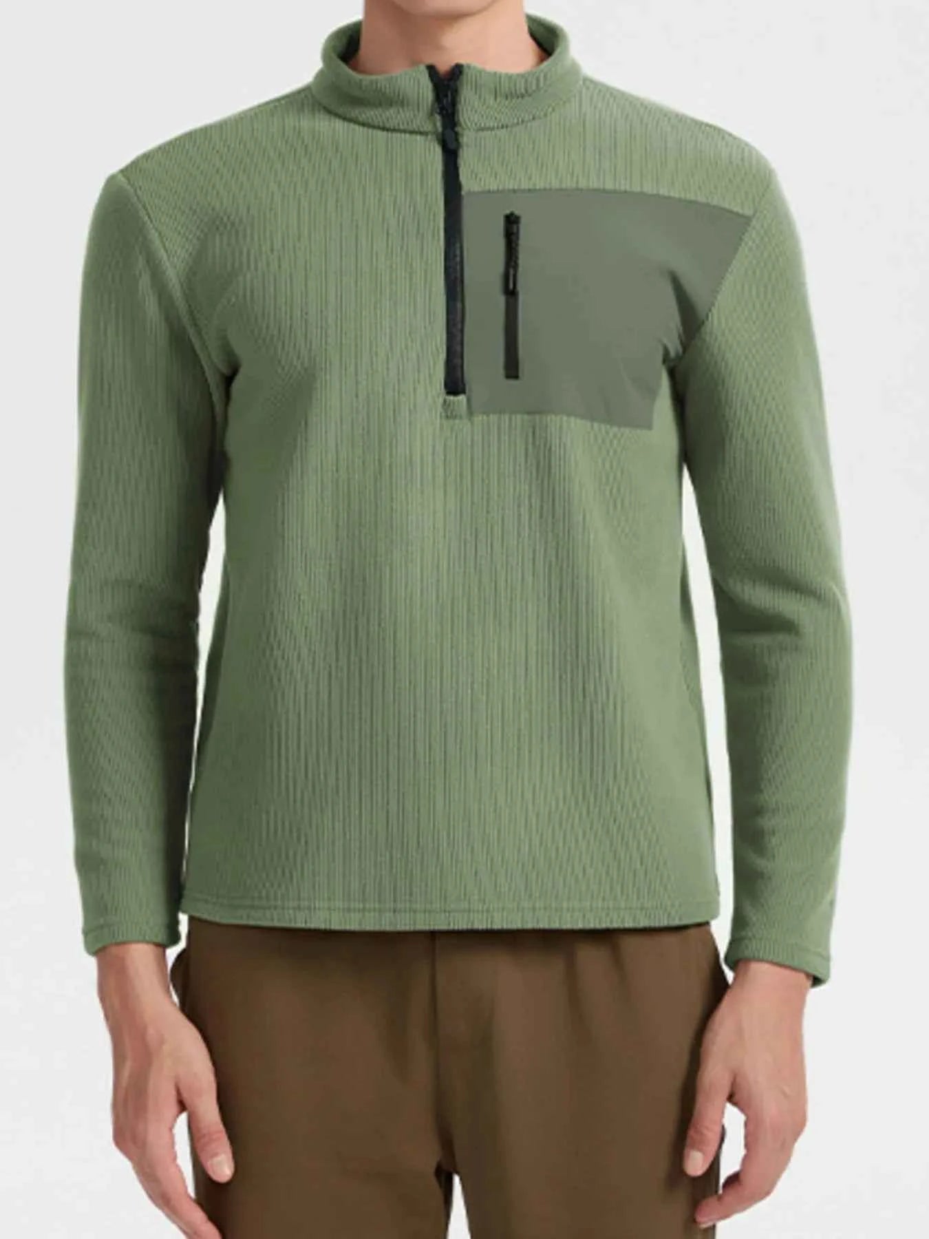 Men's Plus Size Half-Zip Fleece Sweatshirt with Chest Pocket